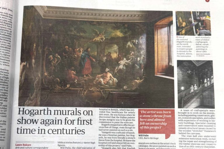 The Guardian’s page three coverage of the reopening of Barts North Wing