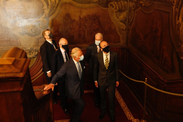 His Majesty The King is led on a guided tour of the Hogarth Stair