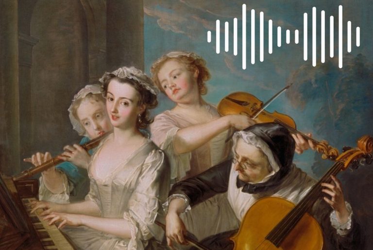 Group of women playing instruments, dates from the 18th century